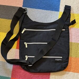 Baggallini Black Messenger Bag with Gold Accents